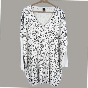 NWT ADIA NAVABI Super Soft LIGHTWEIGHT SWEATER TUNIC Gray/Black Print UK-L,US-20